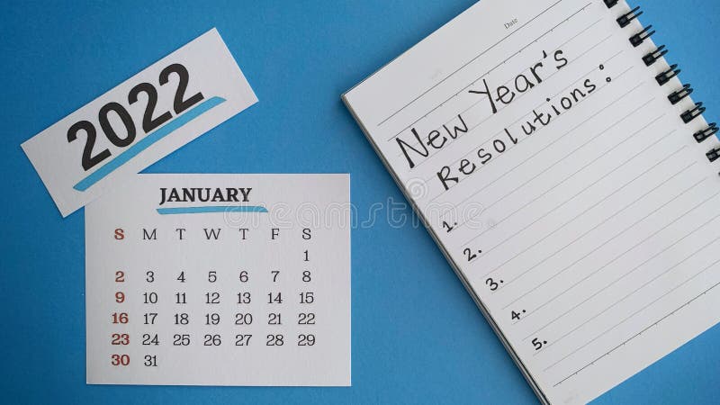 Календарь 2022 года с новым текстом резолюции 2022 года в новой концепции 2022 года стоковые фото