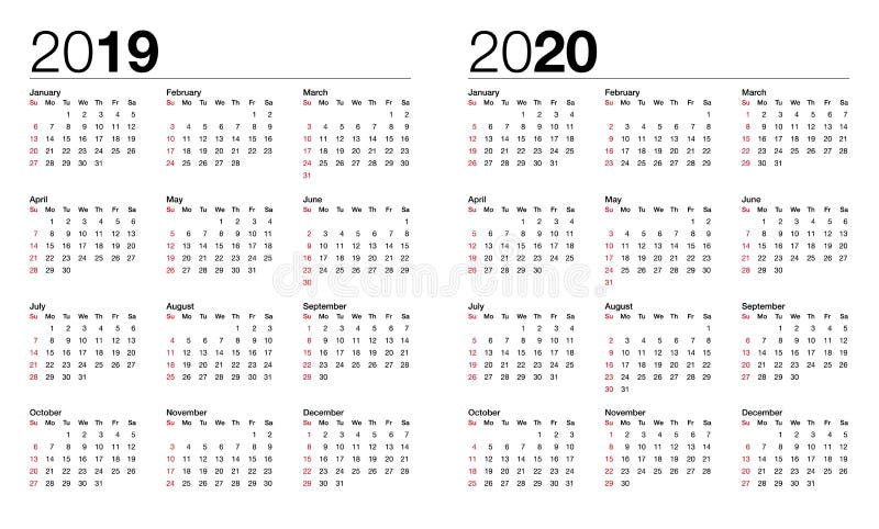 Календарь для вектора 2019 и 2020 иллюстрация вектора Календарь для вектора 2019 и 2020 иллюстрация вектора