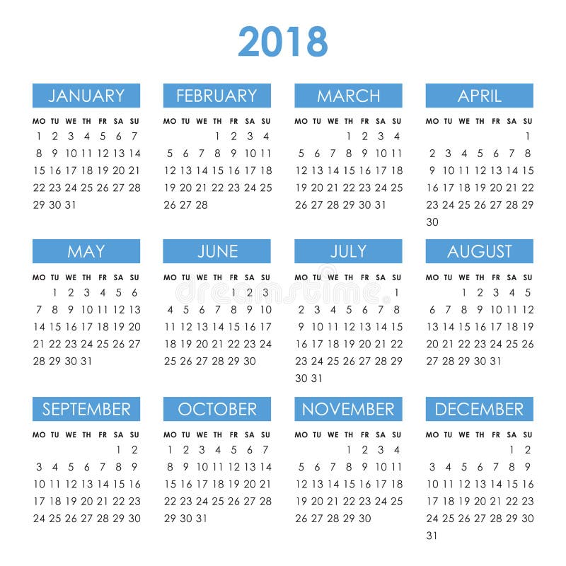 Календарь на 2018 год иллюстрация вектора Календарь на 2018 год иллюстрация вектора