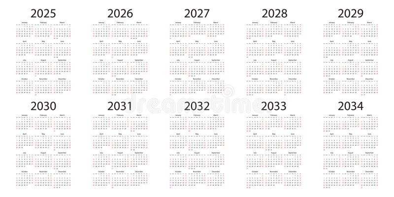 календарь сетки с 2025 по 2034 значок в плоском стиле. векторная иллюстрация планера на изолированном фоне. подписывать календарь бесплатная иллюстрация