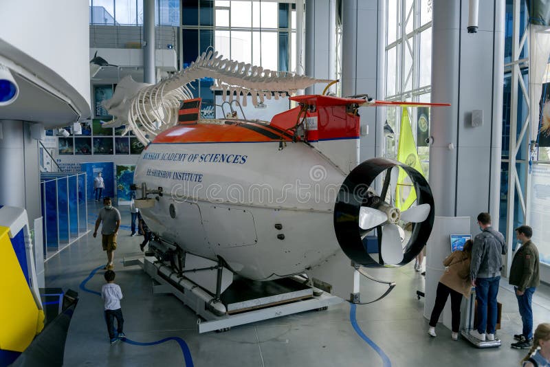 KALININGRAD, RUSSIA-June 5, 2021: Mir-1 deep-sea manned spacecraft for oceanographic research and rescue operations. World Ocean Museum. KALININGRAD, RUSSIA-June 5, 2021: Mir-1 deep-sea manned spacecraft for oceanographic research and rescue operations. World Ocean Museum