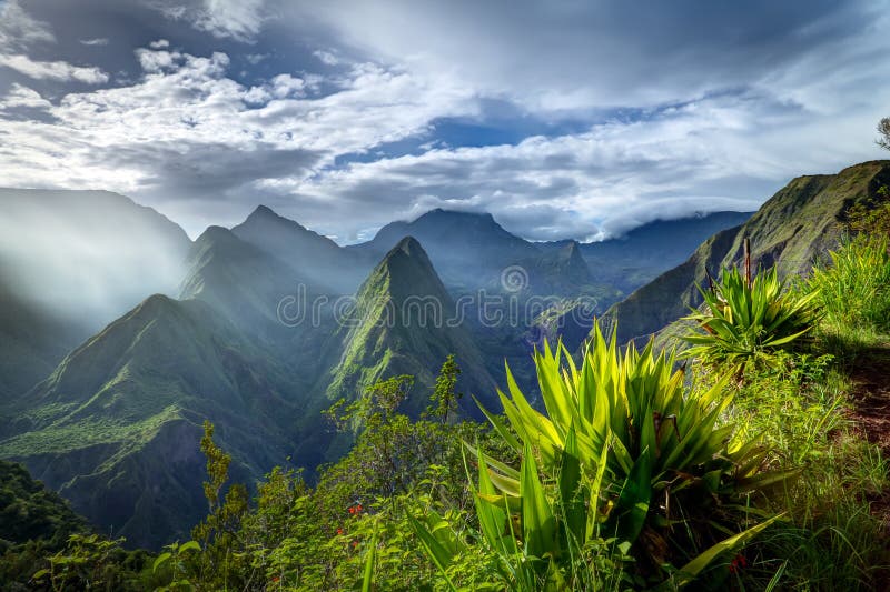 Cirque de Mafate caldera on Reunion Island. Cirque de Mafate caldera on Reunion Island.