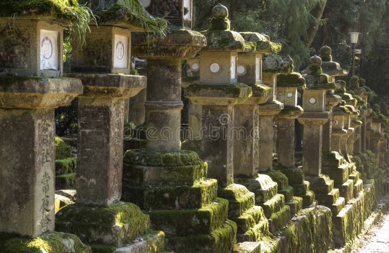 Каменные фонарики, Nara, Япония стоковое изображение