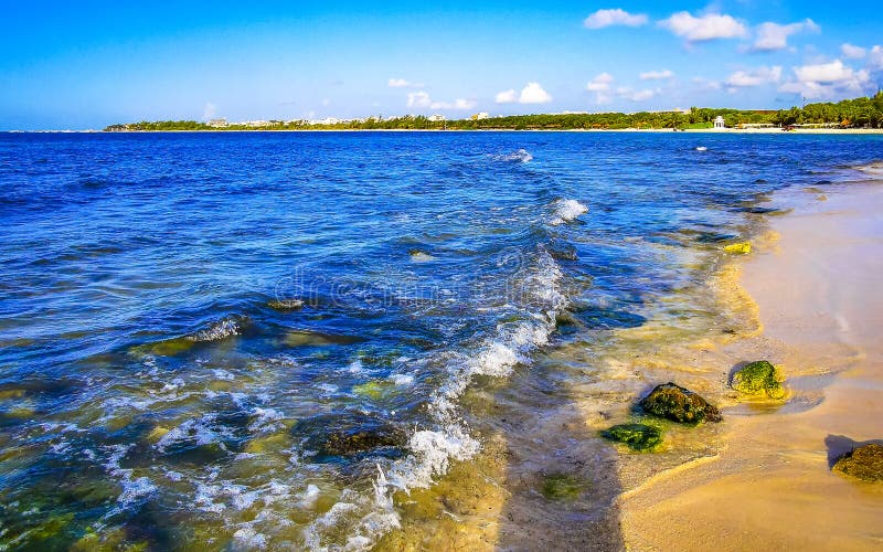 камни кораллы бирюза зеленая голубая вода на пляже мексика стоковое фото