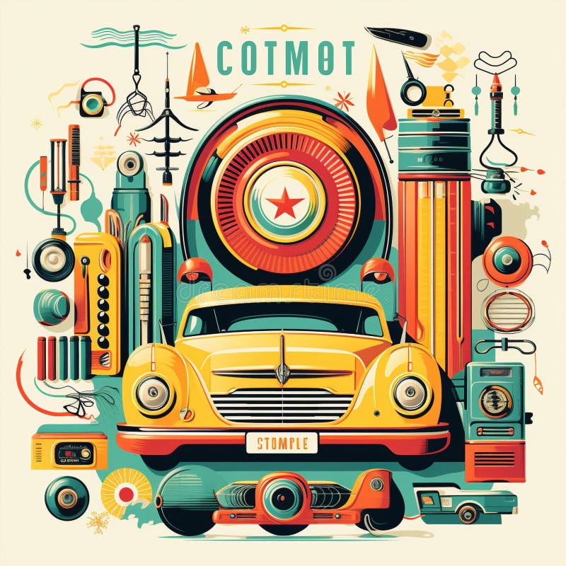 Step back in time with this vibrant and nostalgic illustration of a colorful time capsule from the past. Bursting with iconic objects and symbols that defined an earlier era, this artwork beautifully captures the aesthetics of yesteryears. Combining elements such as vintage record players, rotary phones, retro cars, classic camera film, jukeboxes, antique televisions, and other retro gadgets, this illustration evokes a sense of nostalgia and celebrates the bygone era. With its clean and crisp art style, bold lines, and vivid colors, this artwork is highly marketable on microstock platforms. AI generated. Step back in time with this vibrant and nostalgic illustration of a colorful time capsule from the past. Bursting with iconic objects and symbols that defined an earlier era, this artwork beautifully captures the aesthetics of yesteryears. Combining elements such as vintage record players, rotary phones, retro cars, classic camera film, jukeboxes, antique televisions, and other retro gadgets, this illustration evokes a sense of nostalgia and celebrates the bygone era. With its clean and crisp art style, bold lines, and vivid colors, this artwork is highly marketable on microstock platforms. AI generated