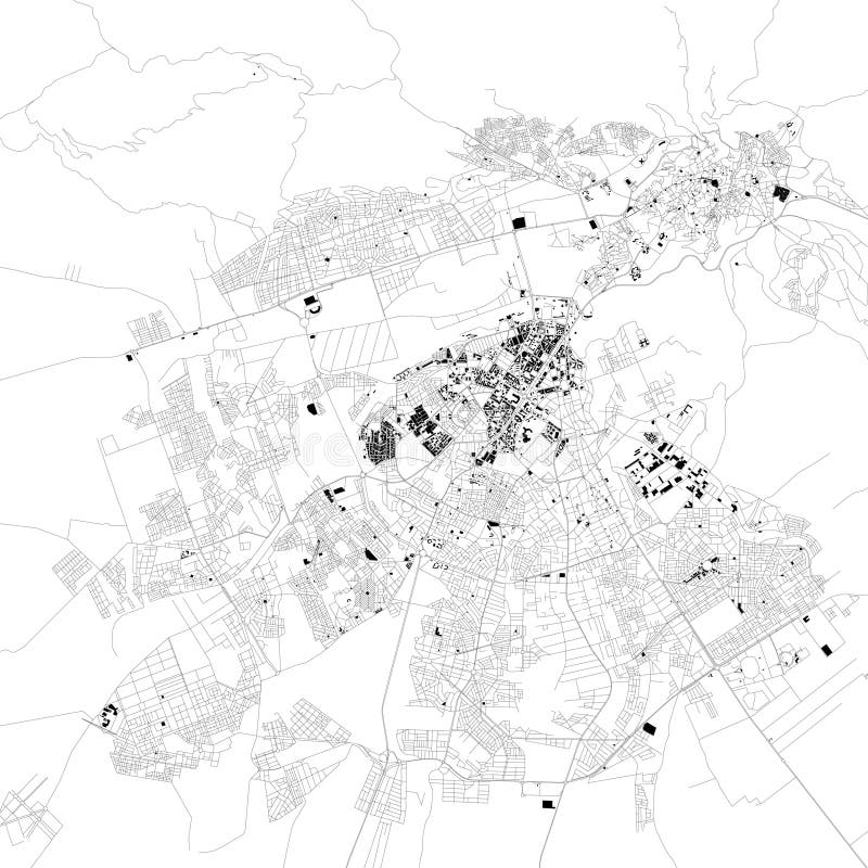 Карта Fez, Марокко, спутникового взгляда, черно-белой карты вышесказанного бесплатная иллюстрация