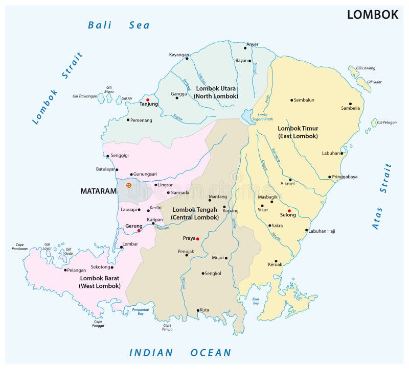 Карта Lombok административная и политическая, Индонезия