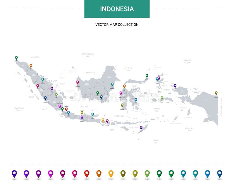 Карта Индонезии со знаками указателя позиции.