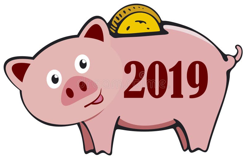 Карта 2019 копилки С Новым Годом! с милой свиньей мультфильма Год свиньи иллюстрация вектора