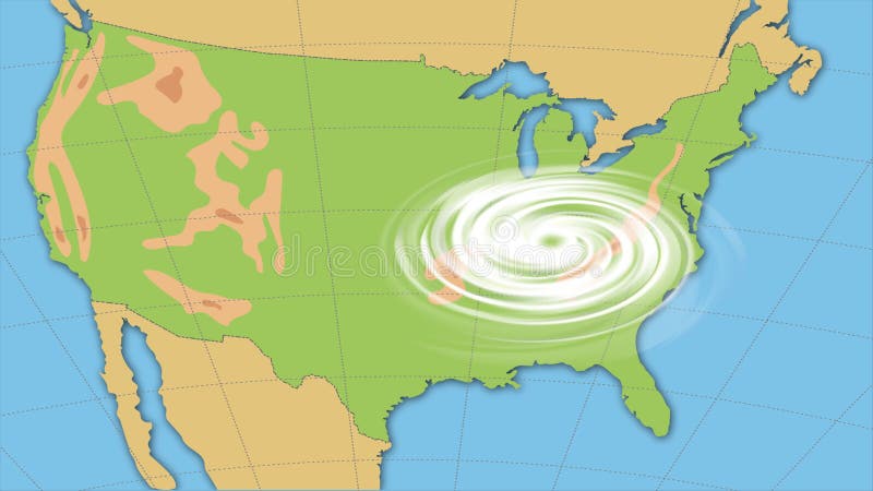 Карта погоды США. Метеорологический прогноз со штурмом циклона ветра урагана. Анимация универсальный синоптической карты