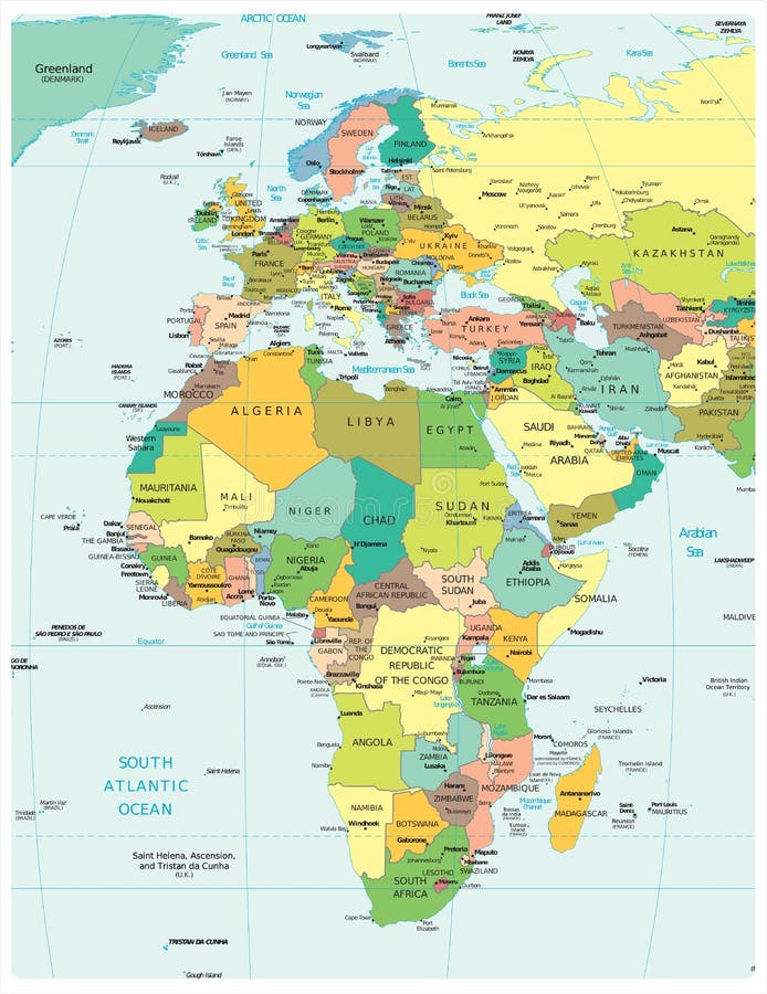 Карта разделений области Европы & Африки политическая Иллюстрация штока ...