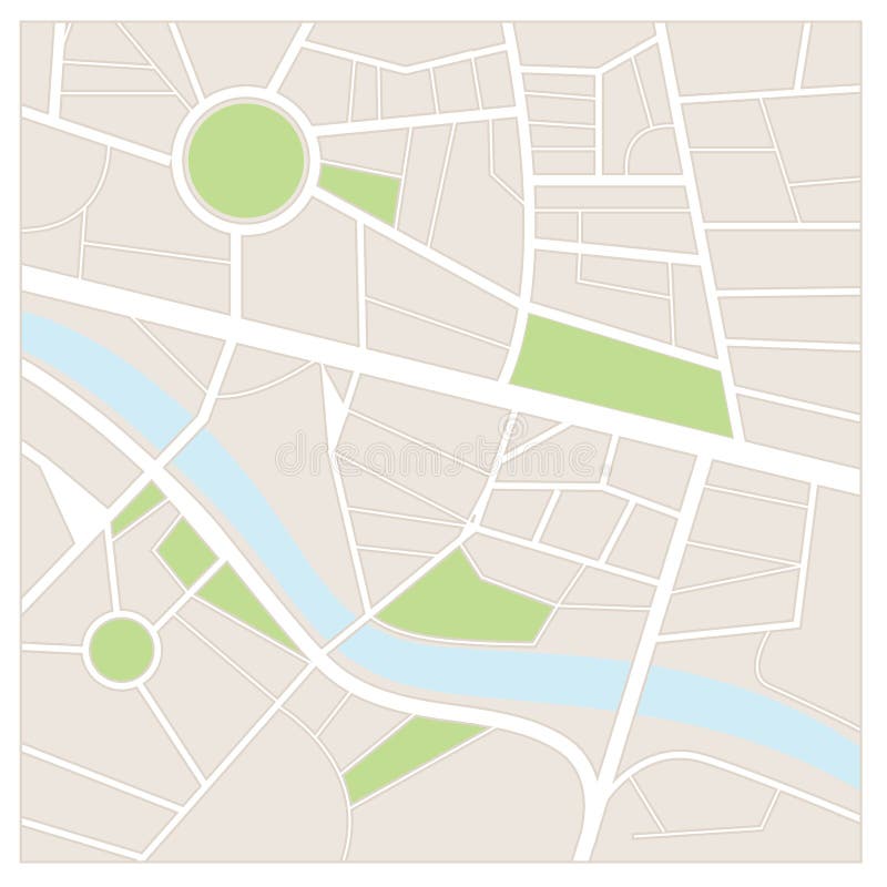 Street map sample with streets, river and parks. Street map sample with streets, river and parks