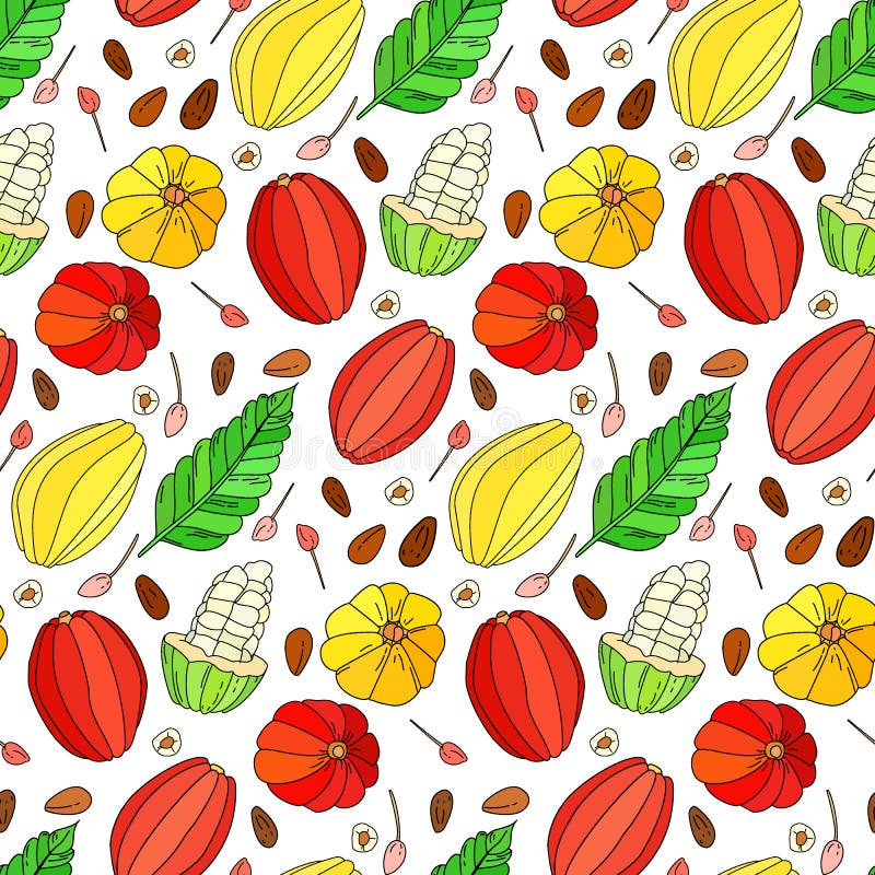 Картина doodle вектора плодоовощ какао безшовная иллюстрация вектора