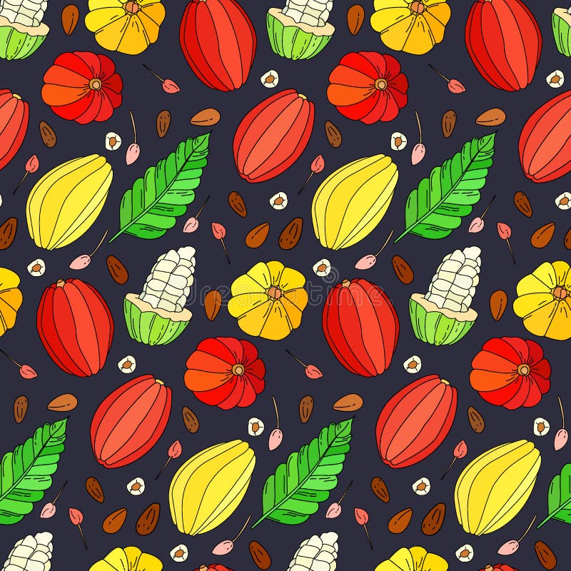 Картина doodle вектора плодоовощ какао безшовная иллюстрация вектора