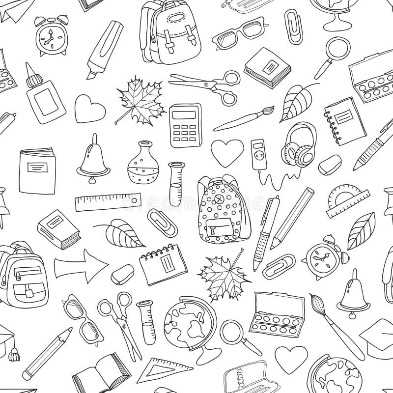 Картина вектора безшовная с инструментами школы doodle иллюстрация штока
