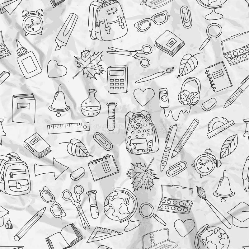 Картина вектора безшовная с инструментами школы doodle бесплатная иллюстрация