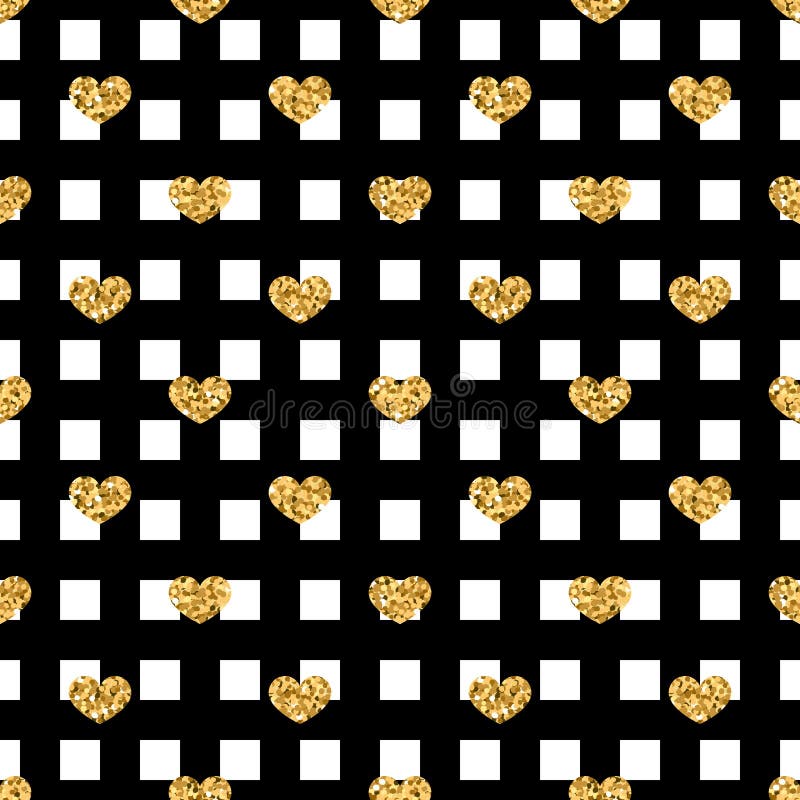 Golden hearts stripes seamless pattern. Gold glitter and black template. Abstract texture. Retro Valentine day design for card, wallpaper, wrapping, textile, fabric etc. Vector Illustration. Golden hearts stripes seamless pattern. Gold glitter and black template. Abstract texture. Retro Valentine day design for card, wallpaper, wrapping, textile, fabric etc. Vector Illustration