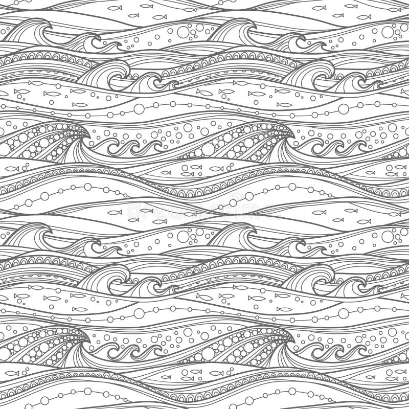 Sea waves seamless pattern. For coloring pages, backgrounds, fabric, page fill and more. Sea waves seamless pattern. For coloring pages, backgrounds, fabric, page fill and more.