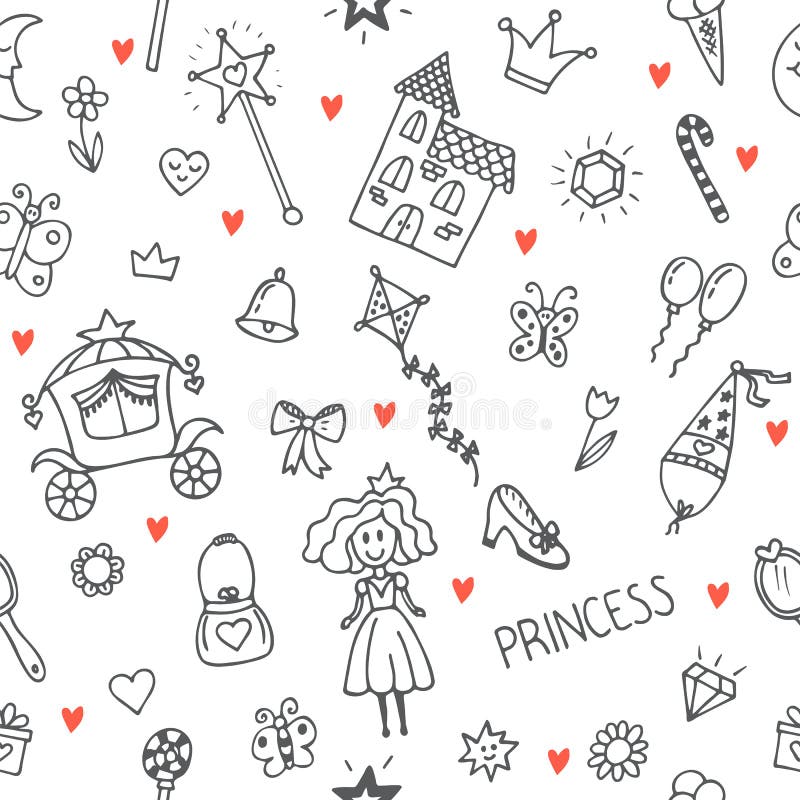Картина нарисованная рукой безшовная с ele дизайна doodle девушки принцессы иллюстрация вектора Картина нарисованная рукой безшовная с ele дизайна doodle девушки принцессы иллюстрация вектора