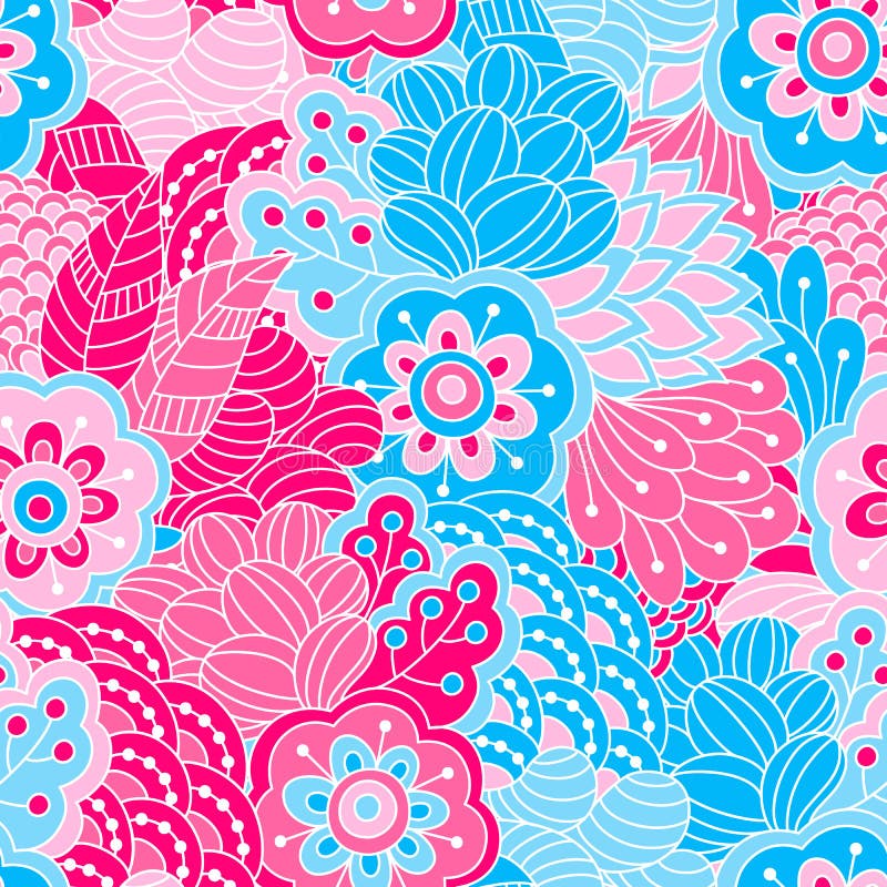 Hand drawn seamless pattern with floral elements. Colorful background. Pattern can be used for fabric, wallpaper or wrapping. Hand drawn seamless pattern with floral elements. Colorful background. Pattern can be used for fabric, wallpaper or wrapping.