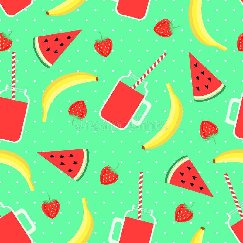 Картина плодоовощей, ягод и опарников smoothie безшовная на мяте зеленеет предпосылку иллюстрация вектора