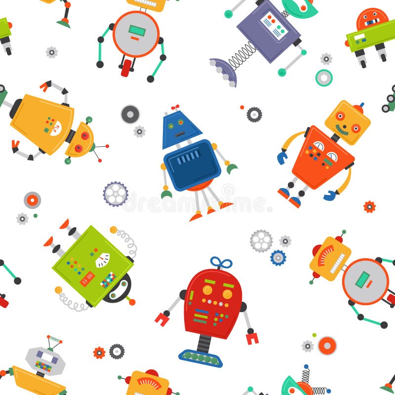 Картина роботов безшовная Предпосылка robo детей Картина детей цвета милая иллюстрация штока Картина роботов безшовная Предпосылка robo детей Картина детей цвета милая иллюстрация штока