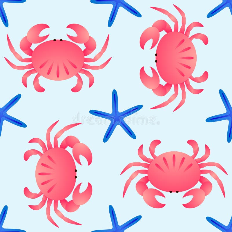 Картина темы моря вектора безшовная Крабы и морские звезды на голубой предпосылке иллюстрация вектора Картина темы моря вектора безшовная Крабы и морские звезды на голубой предпосылке иллюстрация вектора