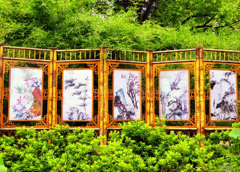 Картина хризантемы, бамбука, орхидеи и сливы