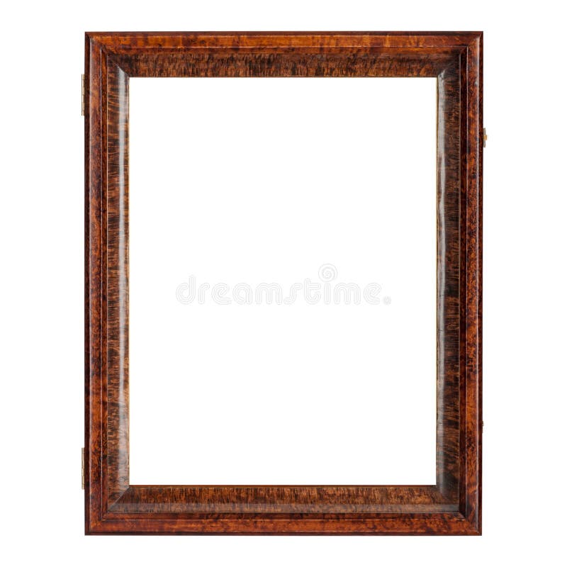 Dark brown natural color empty wooden picture frame. Isolated over white background. Dark brown natural color empty wooden picture frame. Isolated over white background