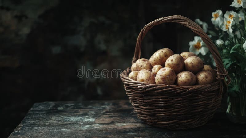 Картофель в корзине иллюстрация штока