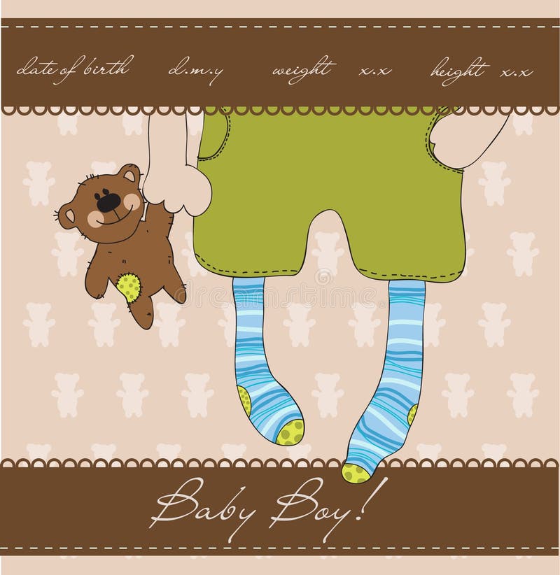 Baby Boy arrival announcement card with plush bear. Baby Boy arrival announcement card with plush bear