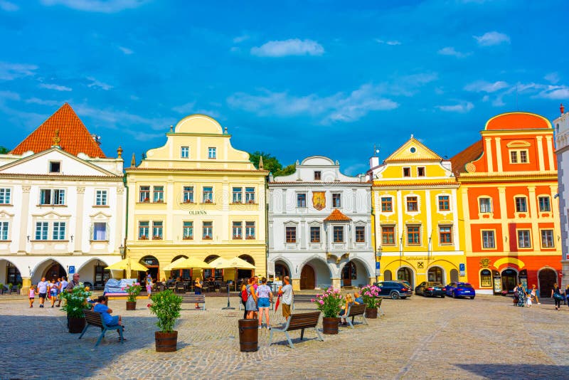 CESKY KRUMLOV, CZECH REPUBLIC, 1 AUGUST 2020: beautiful square in the historic center. CESKY KRUMLOV, CZECH REPUBLIC, 1 AUGUST 2020: beautiful square in the historic center