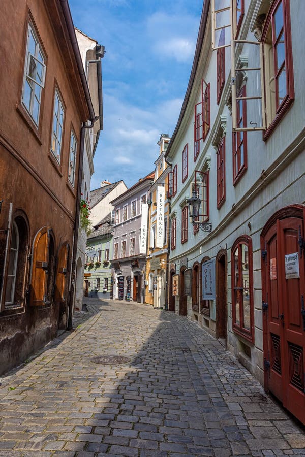 CESKY KRUMLOV, CZECH REPUBLIC, 1 AUGUST 2020: beautiful street view of the historic center. CESKY KRUMLOV, CZECH REPUBLIC, 1 AUGUST 2020: beautiful street view of the historic center