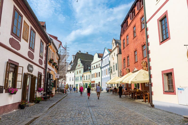 CESKY KRUMLOV, CZECH REPUBLIC, 1 AUGUST 2020: beautiful street view of the historic center. CESKY KRUMLOV, CZECH REPUBLIC, 1 AUGUST 2020: beautiful street view of the historic center