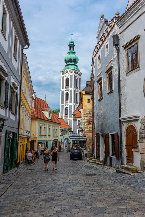 CESKY KRUMLOV, CZECH REPUBLIC, 1 AUGUST 2020: beautiful street view of the historic center. CESKY KRUMLOV, CZECH REPUBLIC, 1 AUGUST 2020: beautiful street view of the historic center