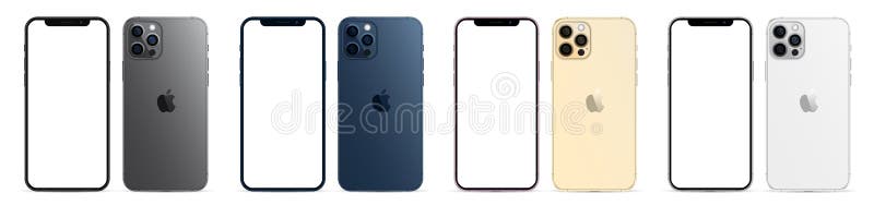 Киев- Украина 23-ье января 2021 : Apple iphone максимум 12 pro или pro в серебре золота графита 4 цветов, синих Тихого океана.. Ма иллюстрация вектора