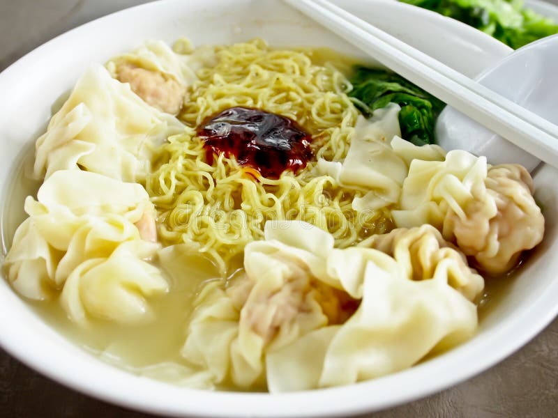 Traditional Chinese food, wonton noodle with vegetable. Traditional Chinese food, wonton noodle with vegetable