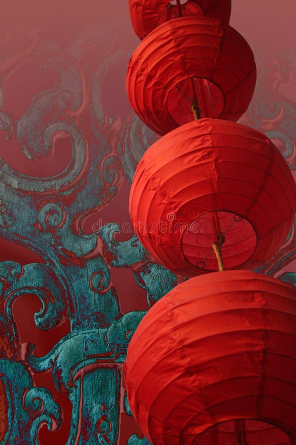 Stacked red chinese lanterns on an oriental background. Stacked red chinese lanterns on an oriental background