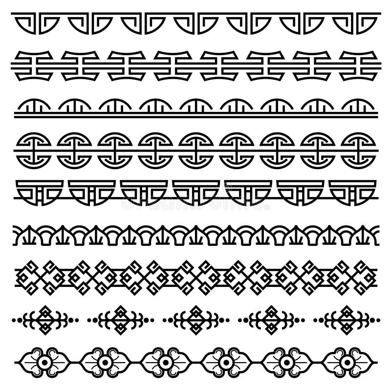 Китайское украшение, традиционная античная корейская картина, vector азиатские безшовные установленные границы бесплатная иллюстрация Китайское украшение, традиционная античная корейская картина, vector азиатские безшовные установленные границы бесплатная иллюстрация