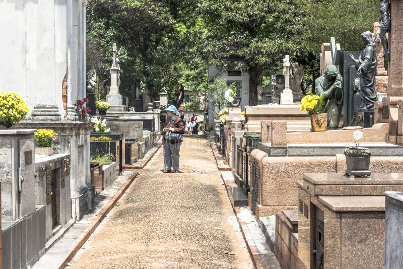 Sao Paulo, Brasil, November 11, 2011. People visit their dead during the day of the deceased in the Cemetery of Consolacao, in the central region of Sao Paulo. Sao Paulo, Brasil, November 11, 2011. People visit their dead during the day of the deceased in the Cemetery of Consolacao, in the central region of Sao Paulo