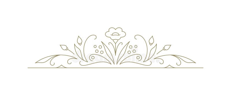 классический декоративный элемент botany floral divder monochrome gold line для вектора приглашения иллюстрация штока