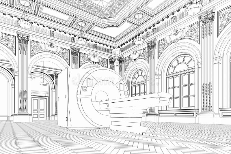 Классический интерьер и 3d машины представить магниторезонансный imaging миниатюру иллюстрация вектора
