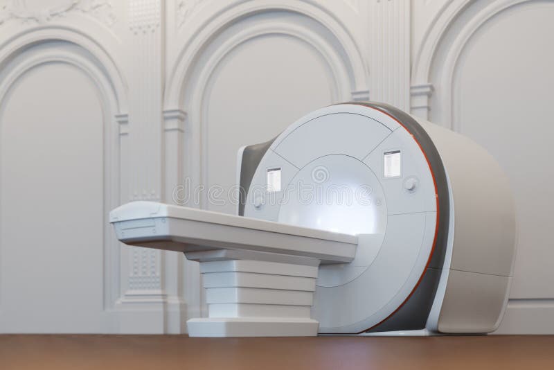 Классический интерьер и 3d представить магниторезонансная imaging машина иллюстрация вектора