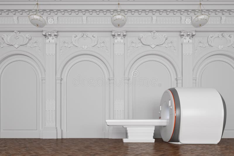 Классический интерьер и 3d представить магниторезонансная imaging машина иллюстрация вектора