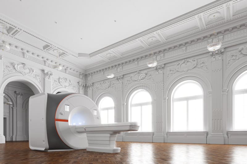 Классический интерьер и 3d представить магниторезонансная imaging машина бесплатная иллюстрация