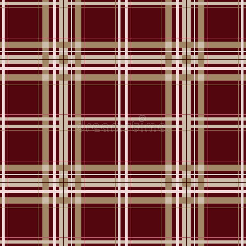 Checkered seamless pattern, stripes of beige, brown and pink on a Burgundy background. Harmonious interweaving of thin and wide stripes, vector illustration