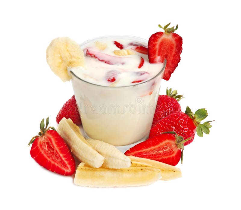 Delicious milk drink with strawberries and banana. Delicious milk drink with strawberries and banana
