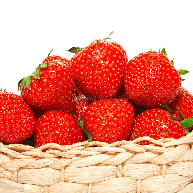 Strawberries in a basket on white background. Strawberries in a basket on white background