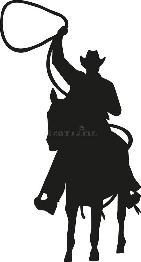 Cowboy with lasso on a horse silhouette. Cowboy with lasso on a horse silhouette