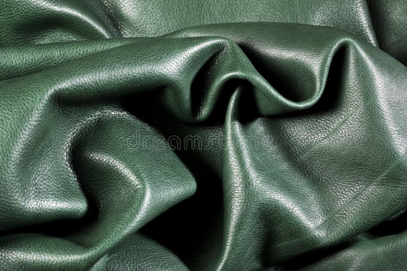 Green wrinkled leather close up. Green wrinkled leather close up